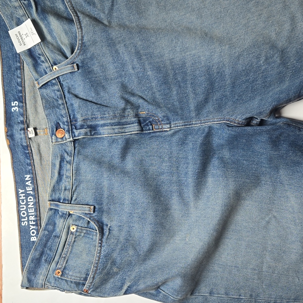J. Crew Slouchy Boyfriend Blue Jeans with Fashionable Designed Rips-Size 35 - Picture 2 of 8